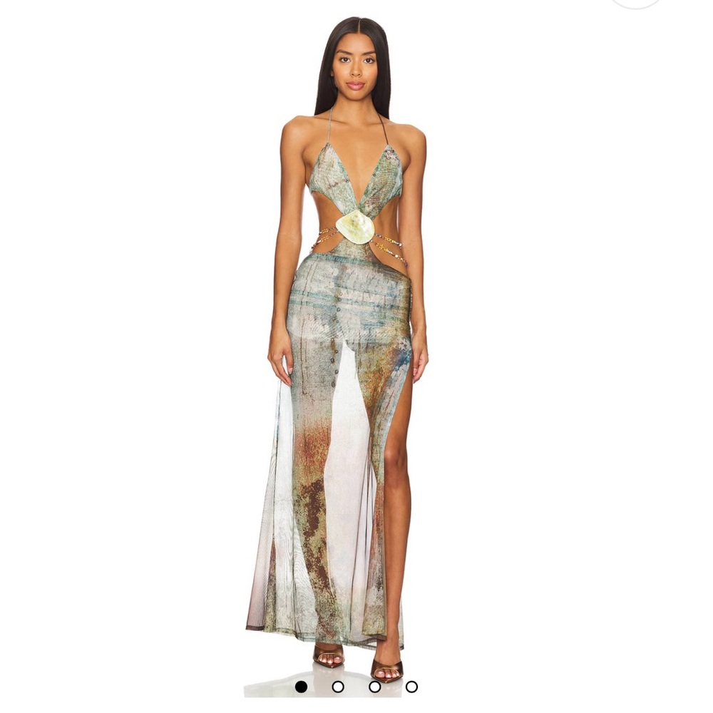 Vida Backless Maxi Dress With Shell Trim in Multi
Jaded London